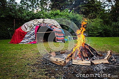 Traditional native sweat lodge with hot stones Stock Photo