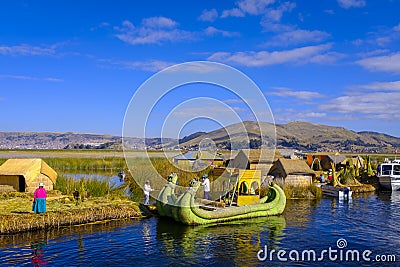 Native Uros village at the Uros islands Editorial Stock Photo