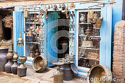 Traditional Nepalese Handicraft Shop Stock Photo