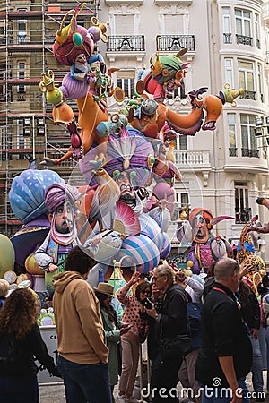 Traditional ninot figures at the Fallas festival in Valencia, Spain Editorial Stock Photo