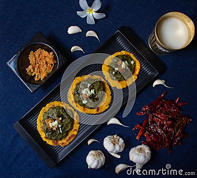 Traditional North Indian food, maki di roti and sarso da saag Stock Photo