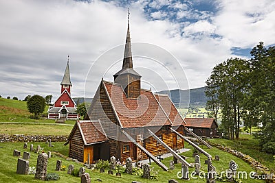 Traditional norwegian stave church. Rodven. Travel Norway. Tourism Stock Photo