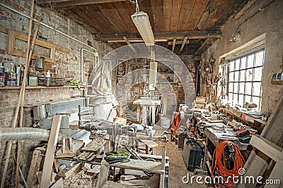 Traditional old carpenter workshop interior Stock Photo