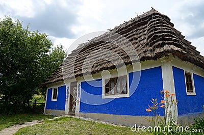 Traditional old clay Ukrainian rural house - homestead Stock Photo