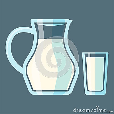 Traditional old fashioned glass milk jug bottle healthy beverage dairy drink food container natural breakfast nutritiou Vector Illustration