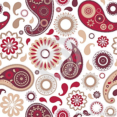 Traditional oriental paisley seamless pattern with motley buta motif and mehndi elements on white background. Colorful Vector Illustration