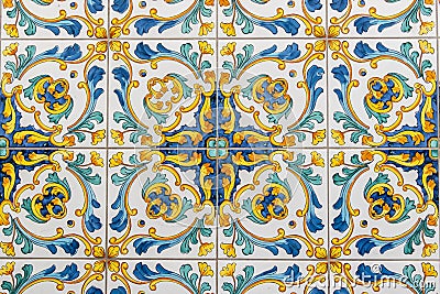 Traditional ornate italian decorative ceramic tiles from Vietri, colorful background Stock Photo