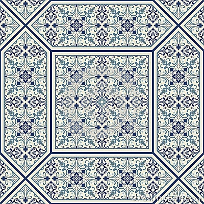 Traditional ornate portuguese decorative tiles azulejos. Vintage pattern. Vector Illustration