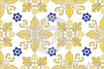 Traditional ornate portuguese tiles azulejos. Vector illustration. Vector Illustration
