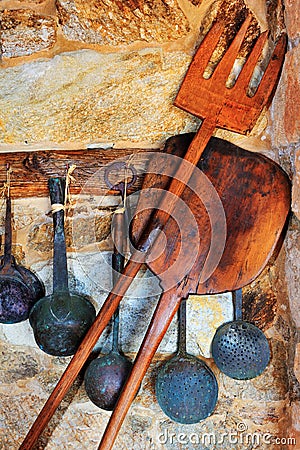 Traditional oven and cooking utensils Stock Photo