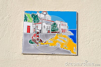 Traditional painted ceramic tile - Antibes, French Riviera, France Stock Photo