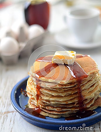 Traditional pancakes with syrup and butter Stock Photo