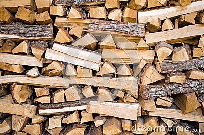 Traditional pile of chopped fire wood Stock Photo