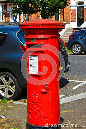 Traditional Pillar-red post box Folkestone Kent UK Editorial Stock Photo