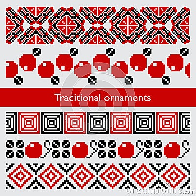 Traditional pixel seamless ornaments embroidery Vector Illustration