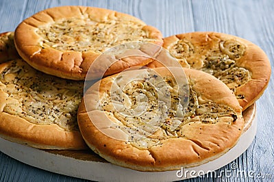 Traditional polish bread with onion known as cebularz. Stock Photo