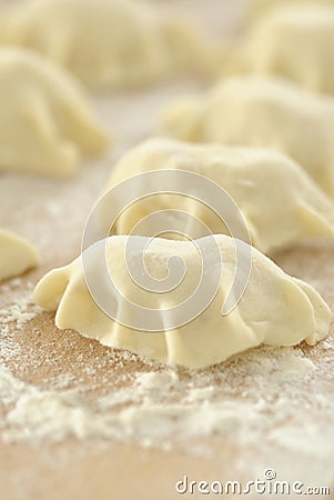 Traditional polish dumplings before being boiled Stock Photo