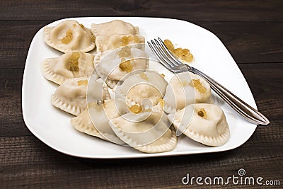 Traditional polish dumplings, pierogi ruskie Stock Photo