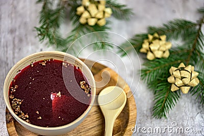 Soup made of red beetroot - red borsch - top view Stock Photo
