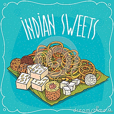 Traditional popular sweets of Indian cuisine Vector Illustration