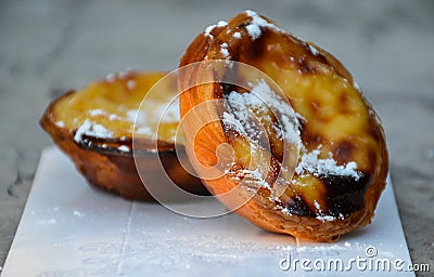 Traditional portuguese dessert pasteis de nata/pastel de nata. Selective focus Stock Photo