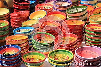 Traditional pottery on a market in the Provence Stock Photo