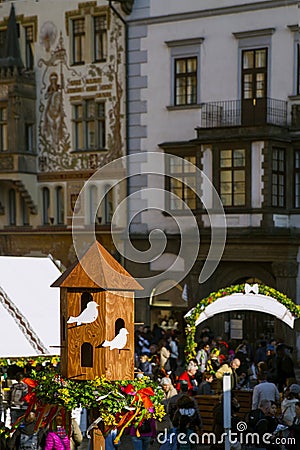 Easter Tree at the Old Town Square on the of Prague. Traditional Prague Easter market . Czech republic. Editorial Stock Photo