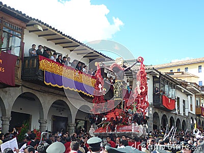 Procession of the Lord of tremors in Cusco Editorial Stock Photo