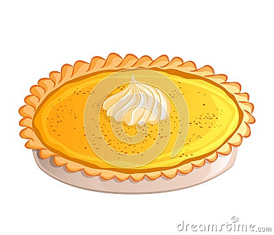 Traditional pumpkin pie with whipped cream. Icon isolated on white background. Autumn, Thanksgiving theme. Vector illustration. Us Vector Illustration