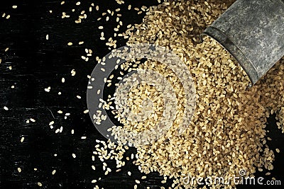 Traditional raw rice measuring container in Kerala Stock Photo