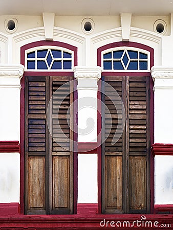 Traditional wooden tropical brown window Stock Photo