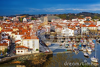 Traditional basque houses in the Old Town of Saint Jean de Luz, Stock Photo