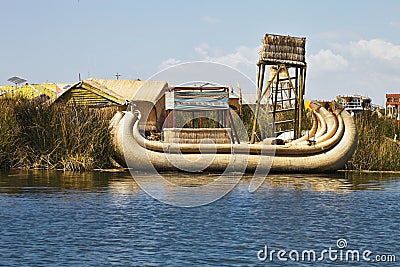 Traditional reed boats, Lake Titicaca, Peru Stock Photo