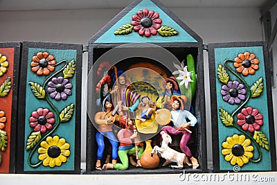 A traditional `Retablo` box, a typical Peruvian handicraft from the Ayacucho region of Peru Editorial Stock Photo