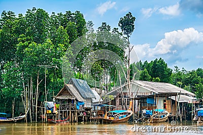 Traditional river house koh klang. Location: Krabi, Thailand. Stock Photo