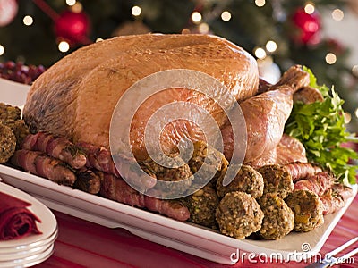 Traditional Roast Turkey with Trimmings Stock Photo