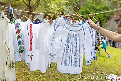 The traditional Romanian folklore blouse called IE and weared by both men and women Stock Photo