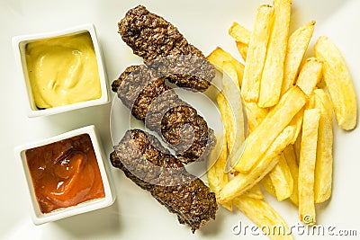 Traditional Romanian Mici Plate Close Up Stock Photo