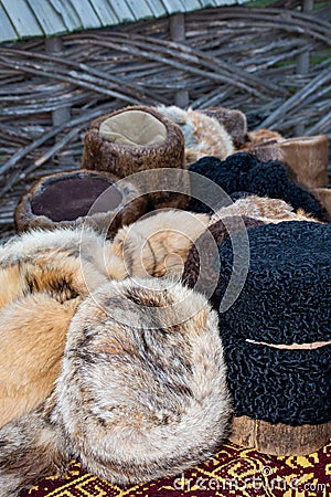 Traditional Romanian sheepskin coat for shepherd man during traditional country fair Editorial Stock Photo