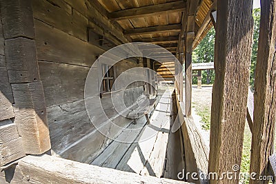 Traditional romanian wooden porch Stock Photo