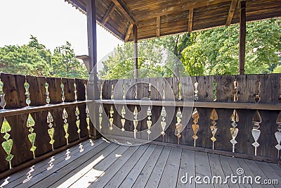 Traditional romanian wooden porch Stock Photo