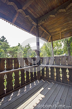 Traditional romanian wooden porch Stock Photo