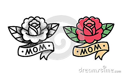 Traditional rose tattoo Vector Illustration