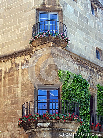Traditional Round Corner Balcony, Poble Espanyol, Barcelona Editorial Stock Photo