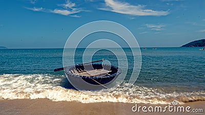 Traditional round boat in Vietnam Stock Photo