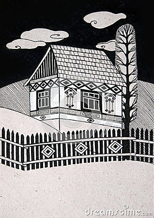 Traditional rural house Cartoon Illustration