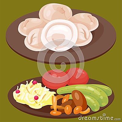 Traditional Russian cuisine culture dish course food welcome to Russia gourmet national meal vector illustration Vector Illustration