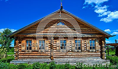 Traditional russian house named izba. Stock Photo
