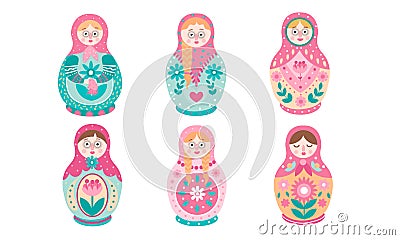 Traditional Russian nesting doll with different patterns vector illustration Vector Illustration