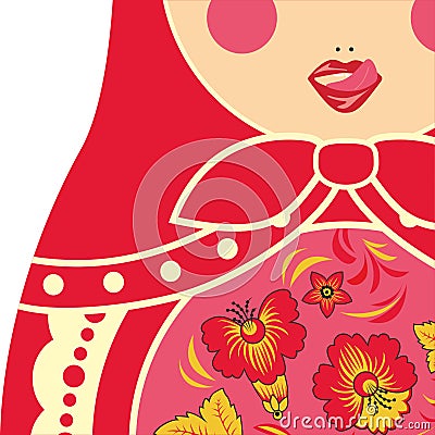 Russian nesting doll licking her lips. Creative vector illustration of a wooden doll dressed in a traditional Russian red costume. Vector Illustration